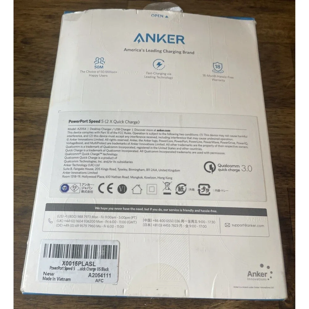 Anker Charger Power port Speed 5 Ports (2 X Quick Charge) Model A2054 Black